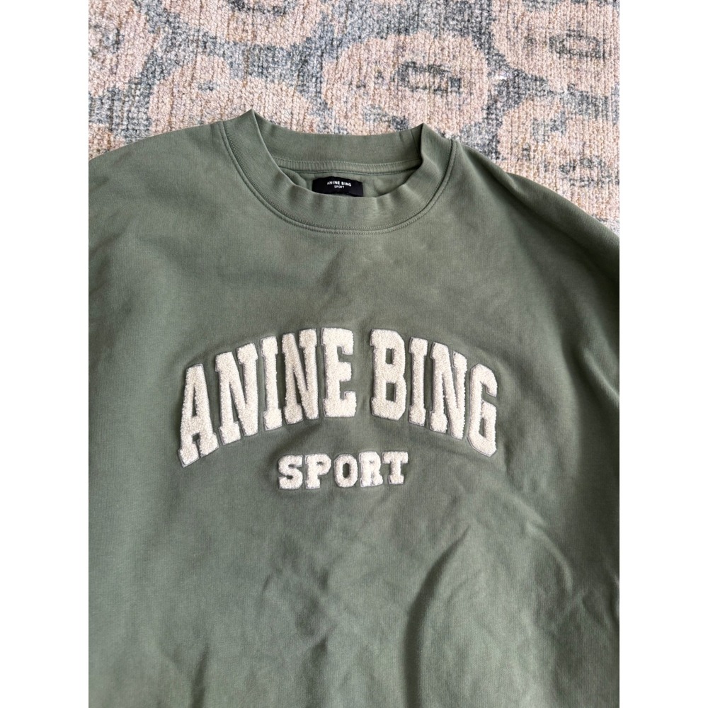 Anine Bing Tyler Oversized Sweatshirt Artichoke Green XL Excellent Condition - Picture 2 of 8